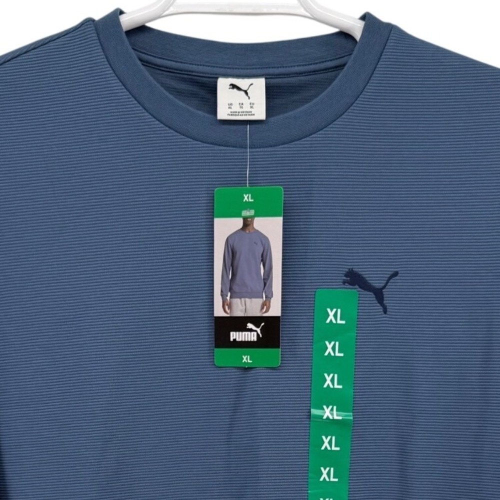 Puma Textured Crew Sweatshirt Mens XL Blue Ribbed Long Sleeve NWT 692219-03